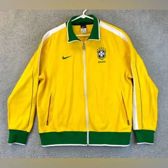 Nike Yellow and Green Bomber Jacket with Ribbed Cuffs Vintage - Picture 1 of 9